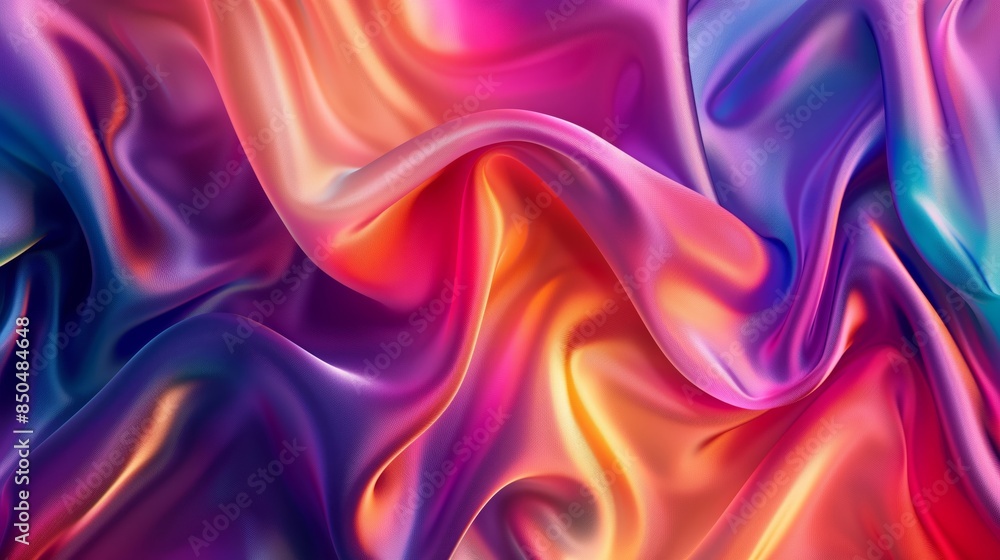 Obraz premium A wavy pattern of colourful silk. Top view vibrant background. A thin soft fabric