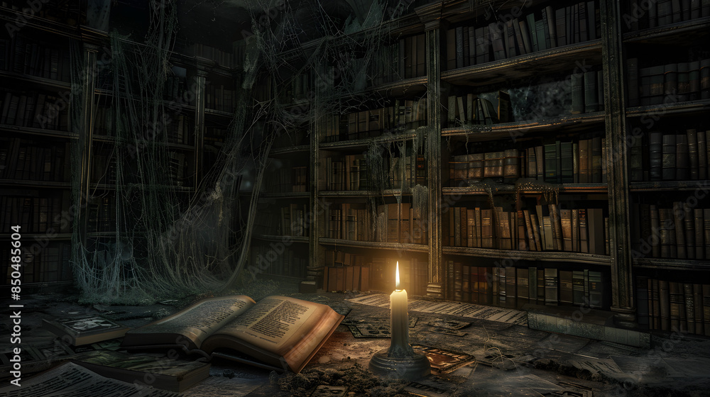 Silent Library: Echoes of Forgotten Knowledge Stock Illustration ...