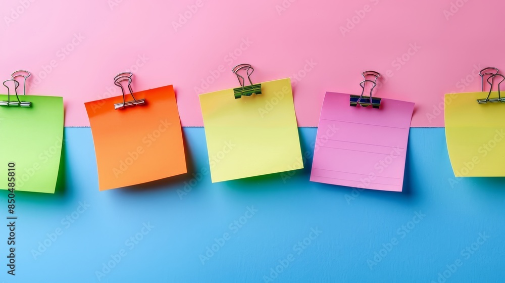 Man surrounded by reminder stickers on pastel background with ample space for text placement Man surrounded by reminder stickers on pastel background with ample space for text placement