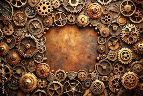 Steampunk themed background with clockwork gears and cogs, Steampunk, background, vintage, retro, technology, gears