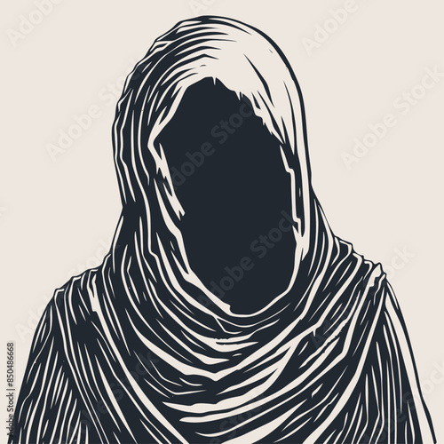 Gloomy hooded figure without face, vector illustration