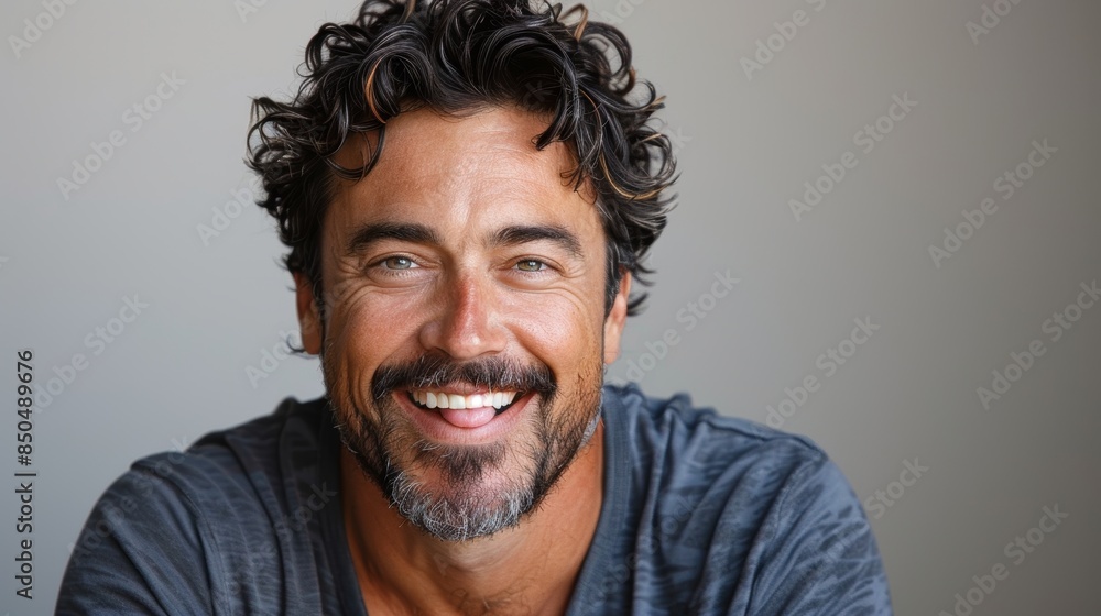 Obraz premium Happy Man Smiling and Showing His Tongue on White Background