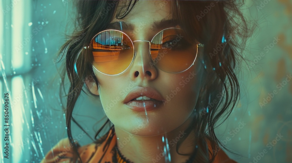 Era of the 70s with a retro collage featuring a portrait of a woman. Nostalgic charm of vintage aesthetics Era of the 70s with a retro collage featuring a portrait of a woman. Nostalgic charm of vintage aesthetics