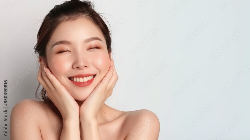 A young woman with clear skin and a radiant smile, looking happy and carefree. A young woman with clear skin and a radiant smile, looking happy and carefree.