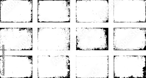 Overlay old frame and border effect torn and crumpled grunge pattern for poster or vinyl album cover. Vector of rough, dirty, grainy design, poster frame, cover.	