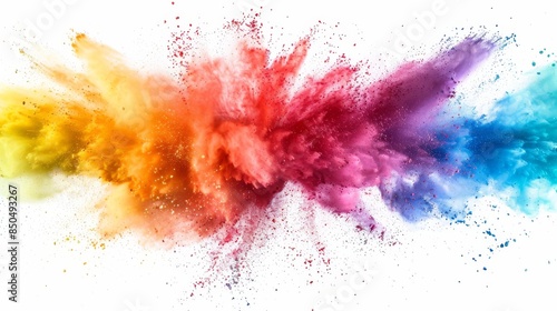 Vibrant Illustration of Explosive Burst of Rainbow Colors on Clean White Background.