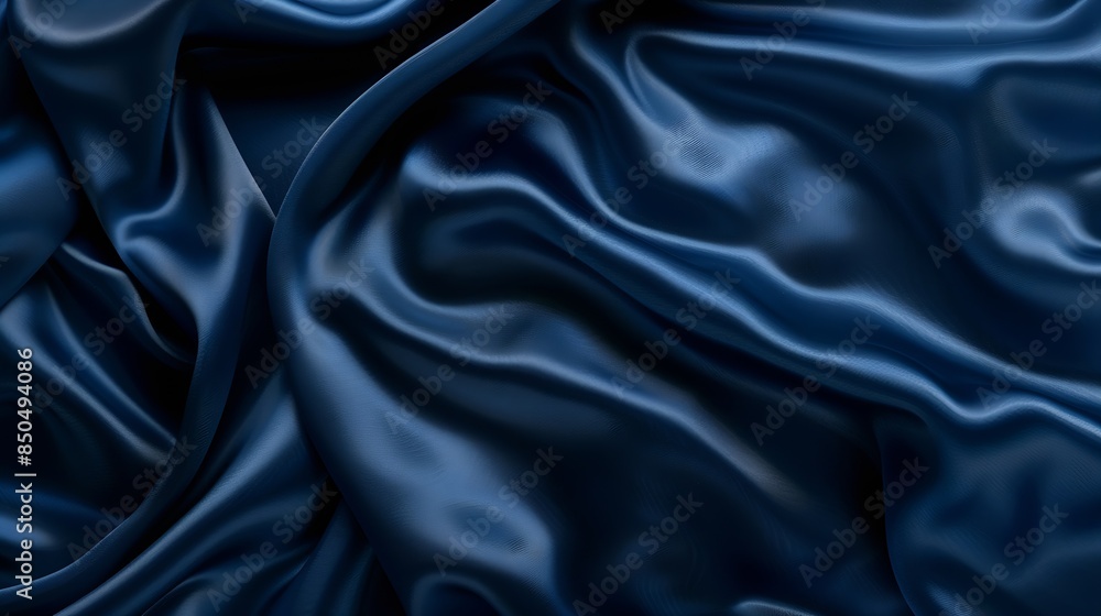 Obraz premium Dark blue silk satin Soft folds Fabric Navy blue luxury background Space for designWavy lines Banner Flat lay top view table Beautiful Elegant Birthday Christmas Valentines Day : Generative AI