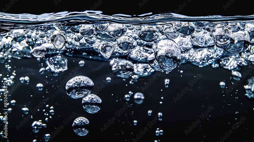 Slow motion air bubbles in water rising up to the surface on isolated ...