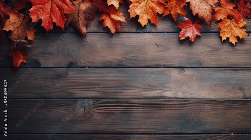 Obraz premium autumn leaves on wooden background