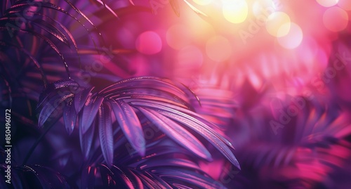 Closeup of Palm Fronds Illuminated by Sunset Light