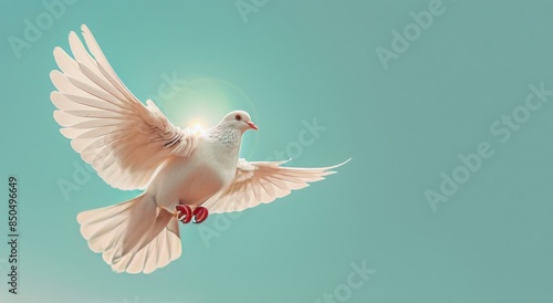 White Dove Soaring in a Blue Sky © olegganko