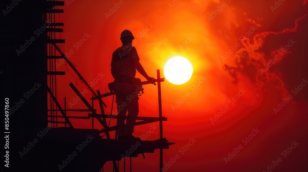 Naklejka premium A construction worker exerting immense effort under the blazing sun 