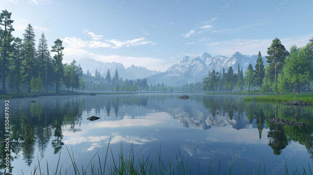 Pristine Lake and Mountain Harmony. Nature's Mirror Image. Pristine Lake and Mountain Harmony. Nature's Mirror Image.