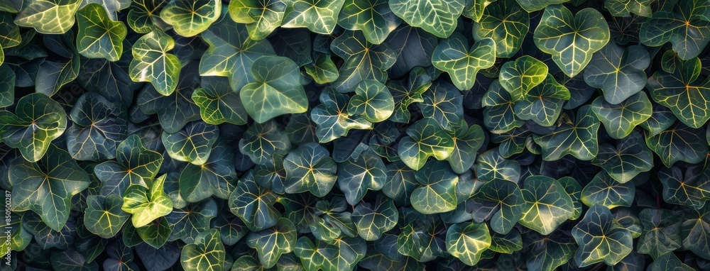 A Dense Patch of Green Ivy Leaves Growing on a Wall A Dense Patch of Green Ivy Leaves Growing on a Wall