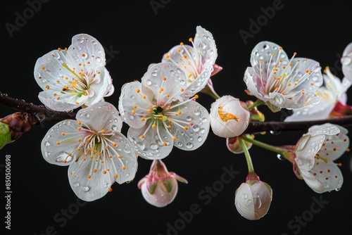 flower Photography, Cherry blossoms Shogetsu, Close up view, Isolated on black Background photo