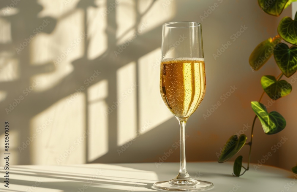 Glass of Champagne in Sunlight on Windowsill Glass of Champagne in Sunlight on Windowsill