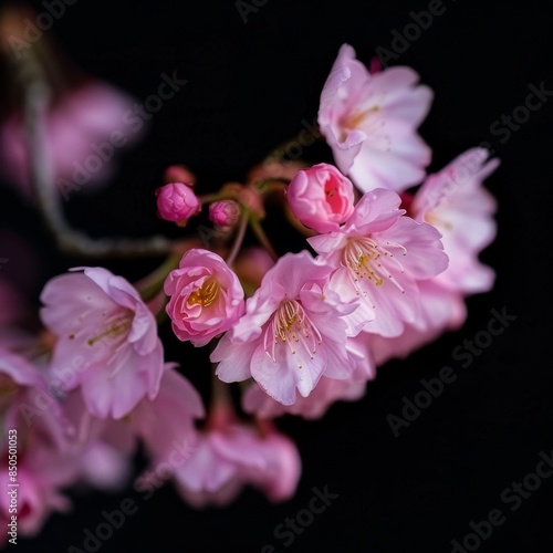 flower Photography, Cherry blossoms Somei Yoshino, Close up view, Isolated on black Background photo