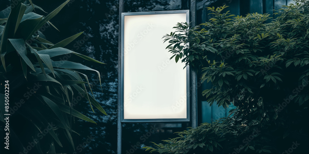 Φωτογραφία mockup of empty blank white neon signboard on street green plants or garden land