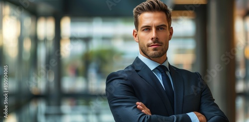 Confident Businessman Standing in Modern Office Building