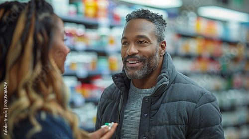 Pharmacist discussing pain management options with a patient. © aekkorn