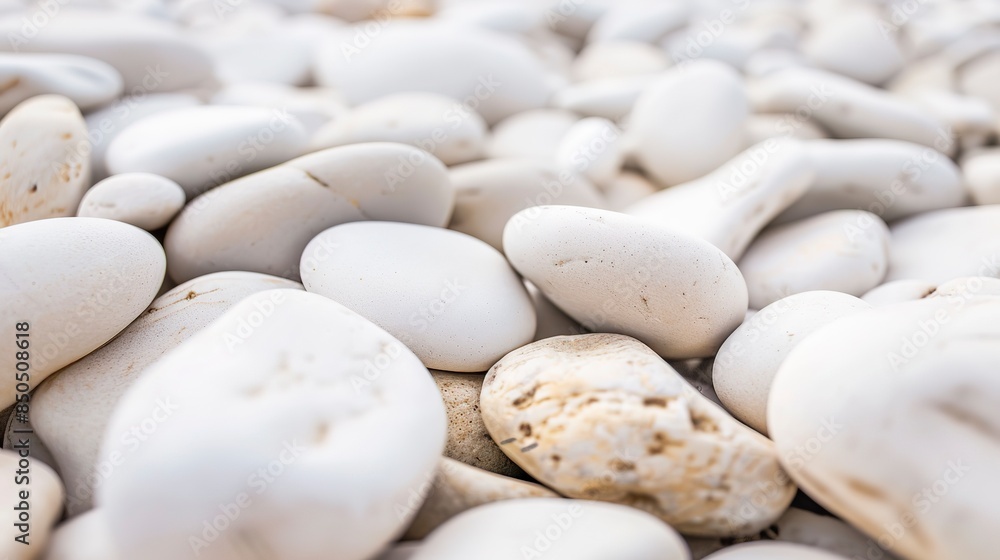 Macro shot of zen garden pebbles, smooth and uniform, white and beige, sharp focus. Macro shot of zen garden pebbles, smooth and uniform, white and beige, sharp focus.