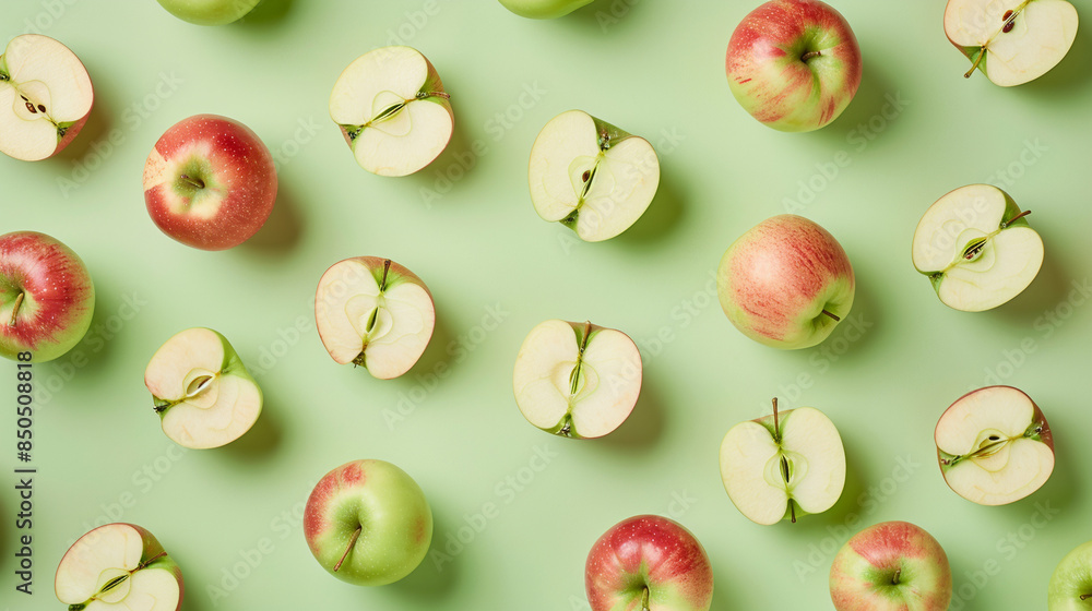 Apple pattern on green background. Apple pattern on green background.