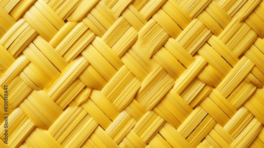 Top view of yellow woven straw mat with intricate embossed design for chic home decor Top view of yellow woven straw mat with intricate embossed design for chic home decor