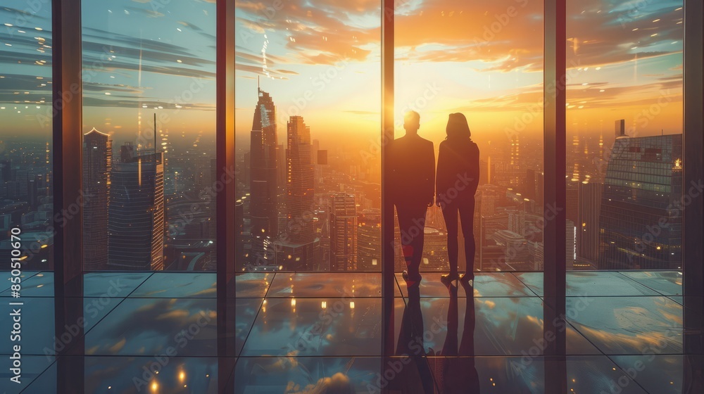 Fototapeta premium Business people observing city from high rise