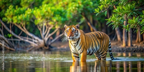 Bengal tiger in the mangroves of Sundarbans, Bengal tiger, Sundarbans, mangroves, wildlife, predator, endangered species