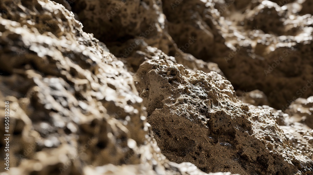 Close-up of an asteroid's surface, rugged texture, gray and brown tones, natural space light. Close-up of an asteroid's surface, rugged texture, gray and brown tones, natural space light.