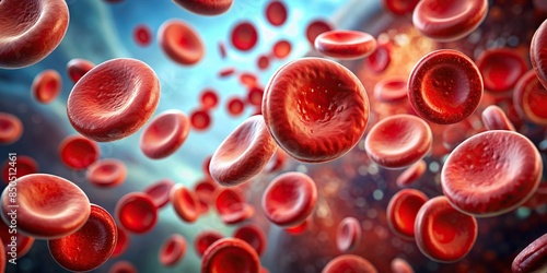 Close up view of blood cells, including leukocytes and erythrocytes, flowing through a bloodstream , cells, close up, blood