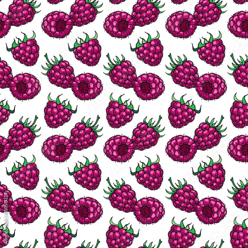 Pink Paspberries. Seamless pattern. Design of candies and sweet dessert . Vector illustration.