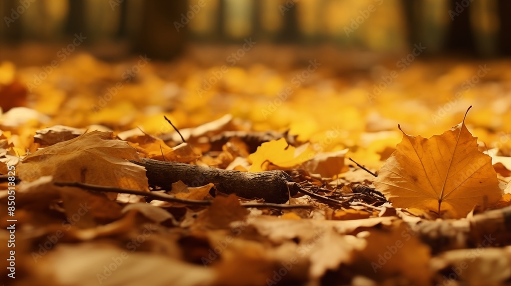Close-Up of Woodland ground, covered in Golden Autumn Leaves. Fall Themed Nature Background. Close-Up of Woodland ground, covered in Golden Autumn Leaves. Fall Themed Nature Background.