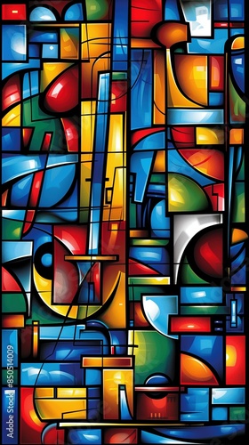 Colorful Abstract Stained Glass Design with Geometric Shapes and Bold Colors  © Matt