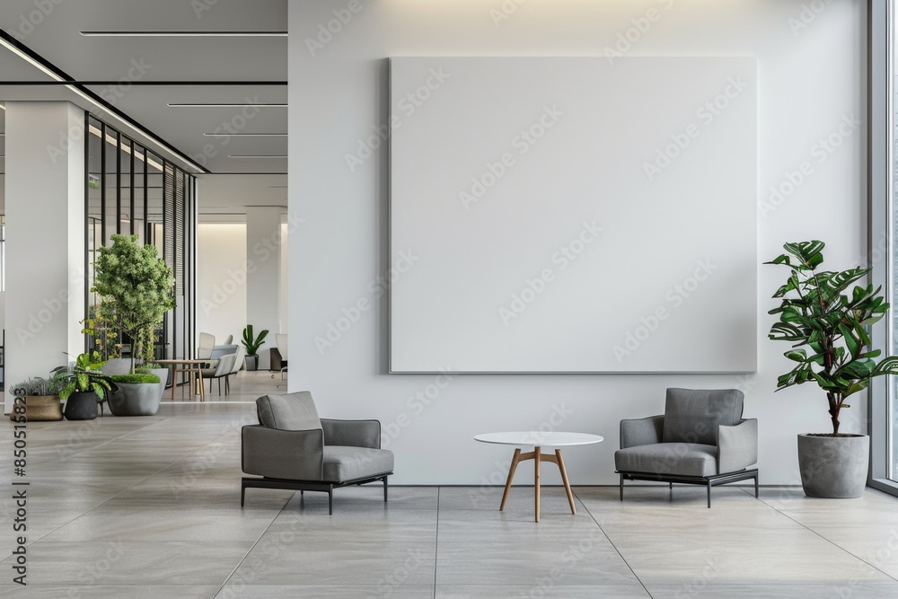 Mockup of blank wall with poster in office room created with Generative AI Mockup of blank wall with poster in office room created with Generative AI