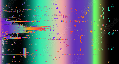 Lo-fi glitched vector background with pixel rainbow ambient flickers.