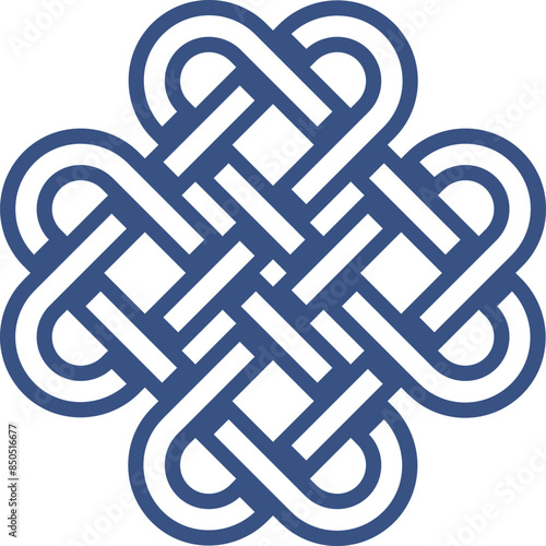 Celtic knot design intricate interwoven lines. Blue endless loop decorative pattern. Traditional Irish symbol isolated white background