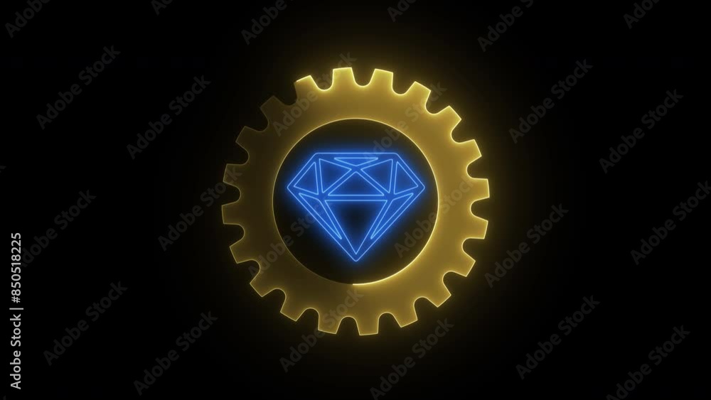 Growth value, increasing value added to business product and service. Business and finance growth concept. Glowing neon line of daimond inside gear cogwheel isolated on transparent background. Growth value, increasing value added to business product and service. Business and finance growth concept. Glowing neon line of daimond inside gear cogwheel isolated on transparent background.