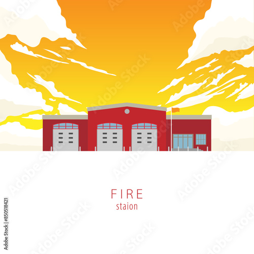 the fire station building with sky background