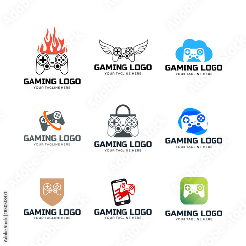 Set of Game console and video games stick logo design template