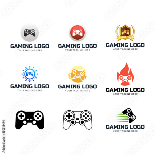 Set of Game console and video games stick logo design template