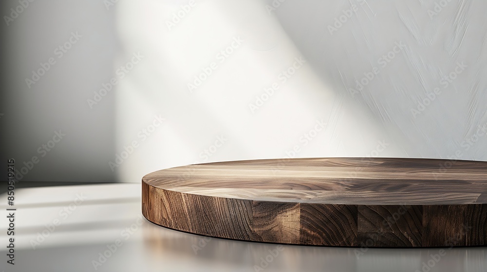 Empty beautiful round wood tabletop counter on interior in clean and bright kitchen background Ready for display Banner for product montage : Generative AI Empty beautiful round wood tabletop counter on interior in clean and bright kitchen background Ready for display Banner for product montage : Generative AI