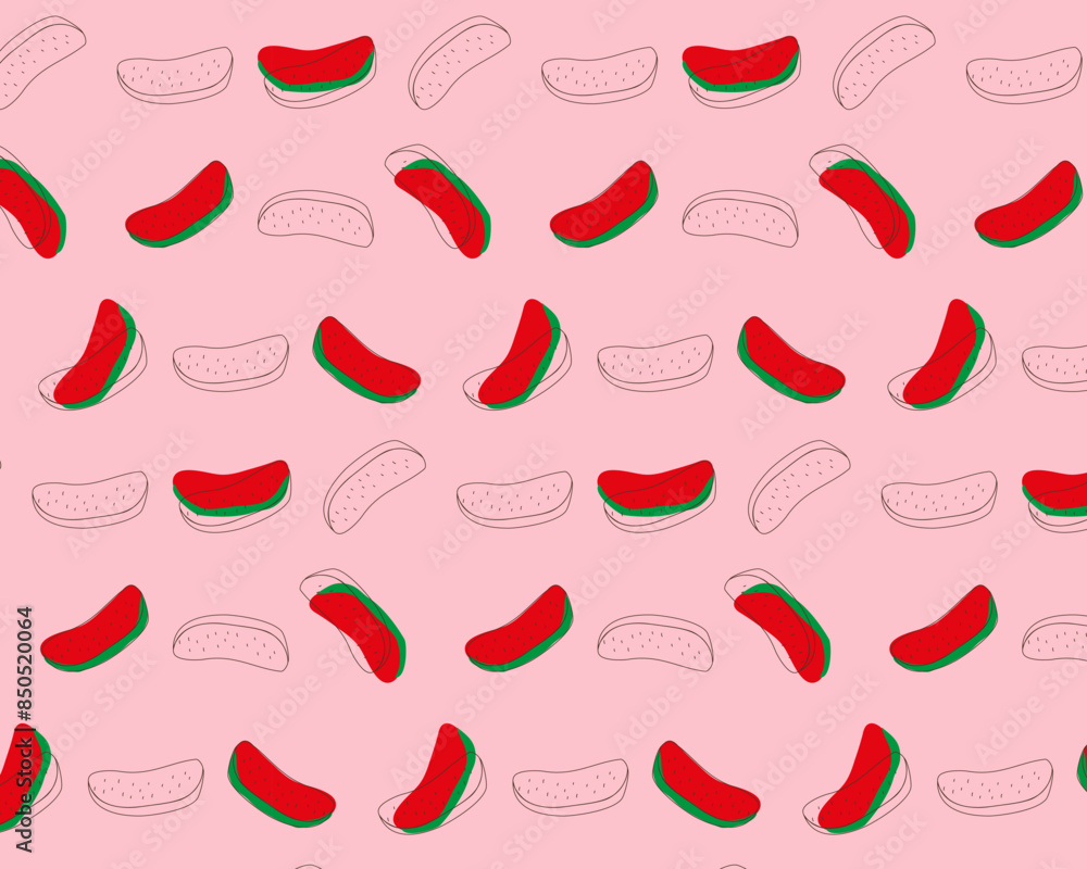 Vector doodle pattern of watermelons. Summer print with hand drawn watermelons. Tropical healthy fresh pattern