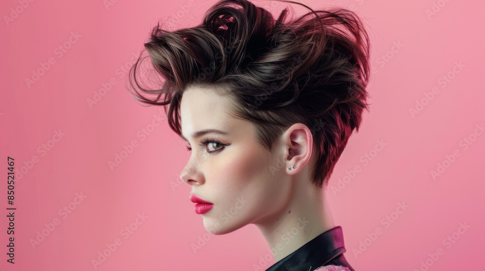 A woman with short pixie haircut styling her hair with gel or mousse for a chic and edgy look A woman with short pixie haircut styling her hair with gel or mousse for a chic and edgy look