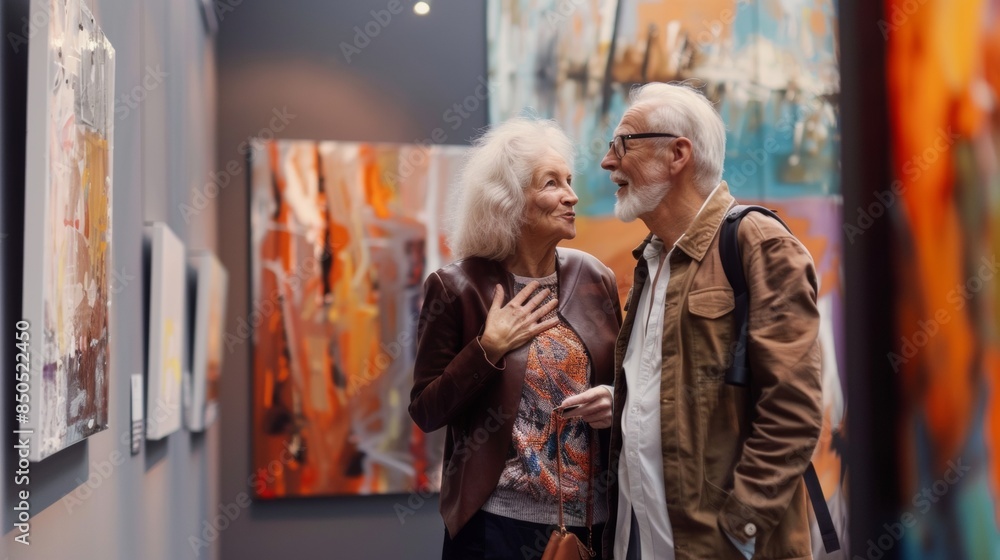 Fototapeta premium Senior Couple Discussing Art in Exhibition