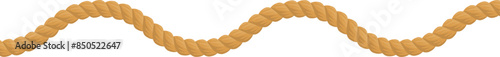 Brown rope illustration long twisted cord isolated white background. Flexible jute fiber cable graphic design element. Toughness strength concept durable braided rope digital drawing