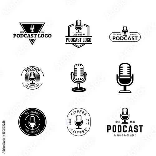 Set of Podcast or Radio Logo design using Microphone icon