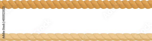 Detailed illustration two brown ropes, one darker one lighter shade, lying. Digital illustration twisted ropes, nautical marine cable closeup. Brown ropes isolated white background, design