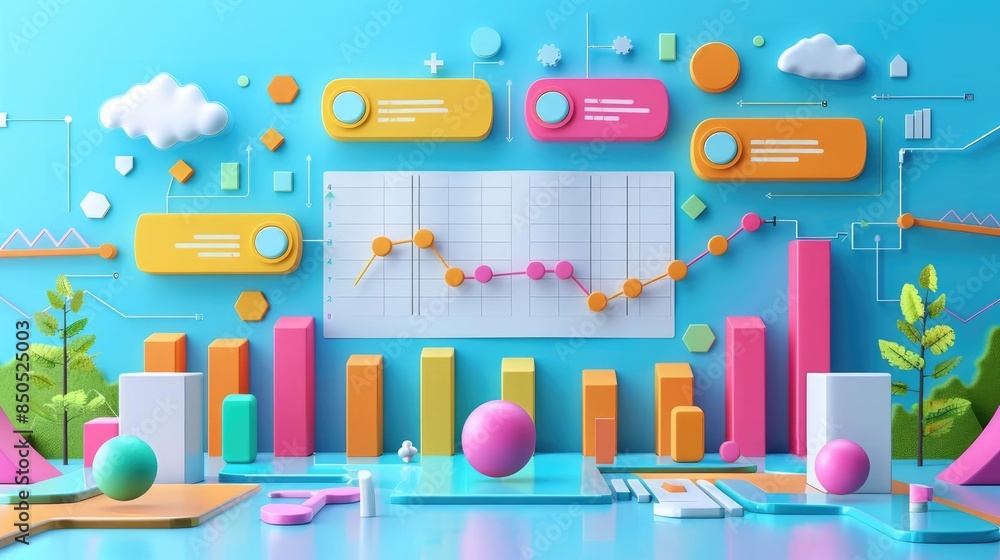 Obraz premium Development roadmap flat design front view progress 3D render Splitcomplementary color scheme