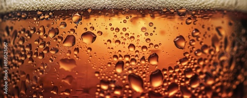 Close-up shot of a fizzy drink with bubbles and condensation, highlighting the refreshing and chilled nature of carbonated beverages. photo